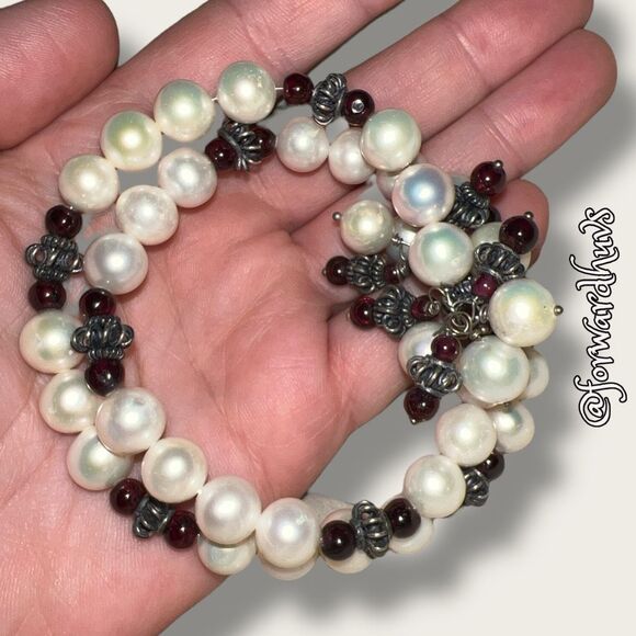 Freshwater Pearl & Garnet Bracelet – Sterling Wire – Appraised $1,795 (Insurance - Picture 13 of 14